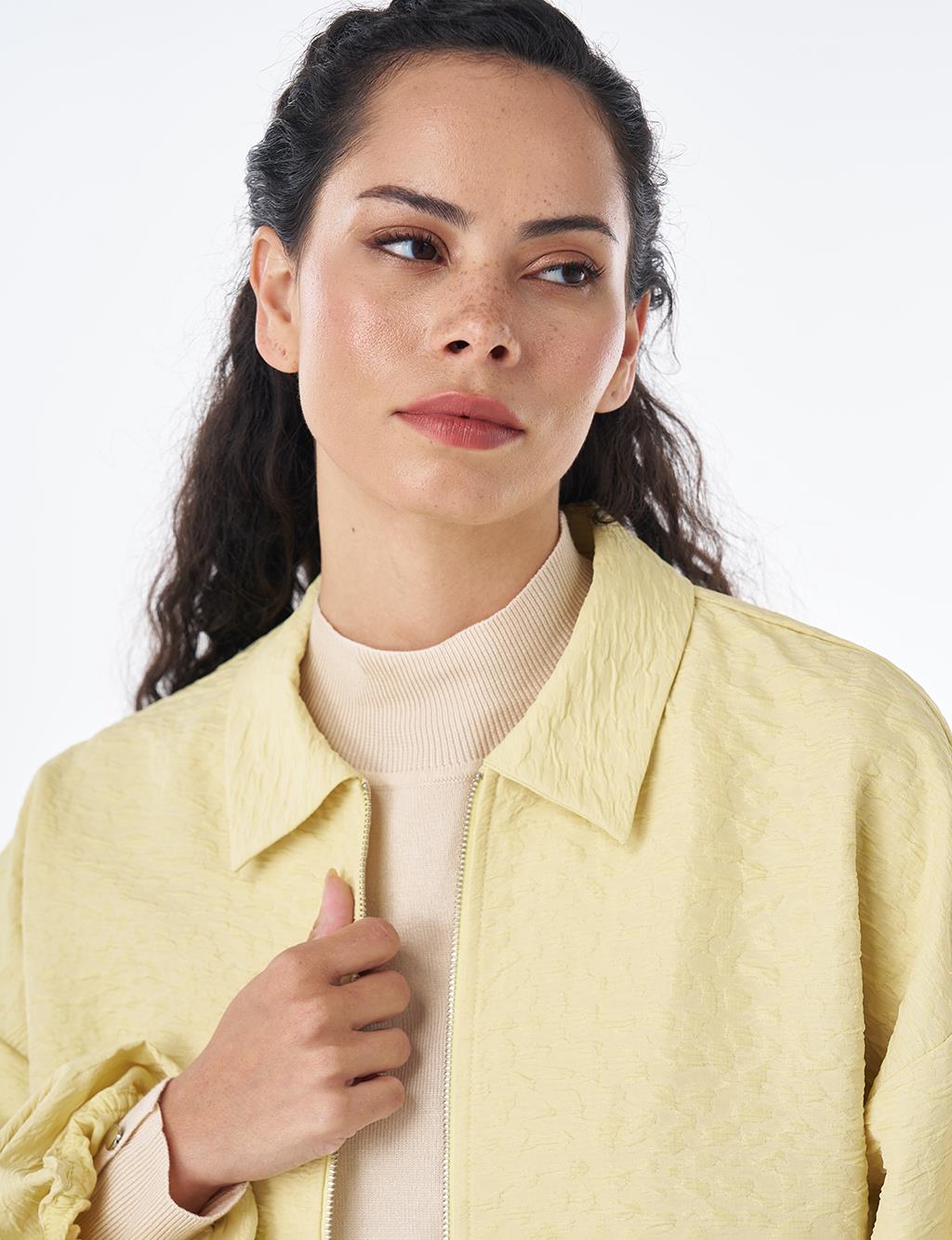 Textured Polo Collar Jacket – Lemon