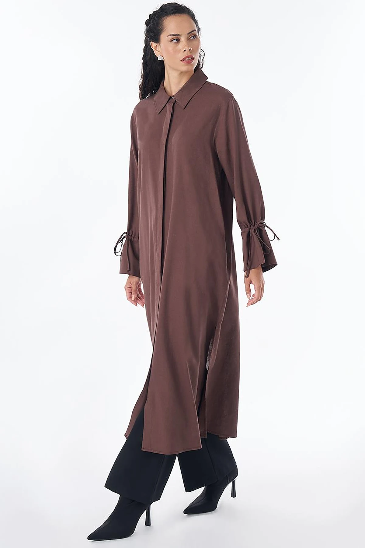 Drawstring Linen Blend Tunic – Chocolate
