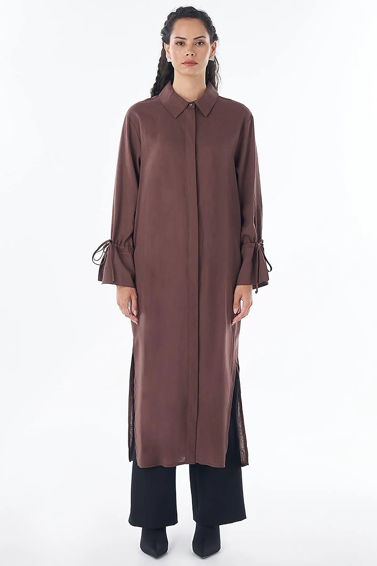 Drawstring Linen Blend Tunic – Chocolate