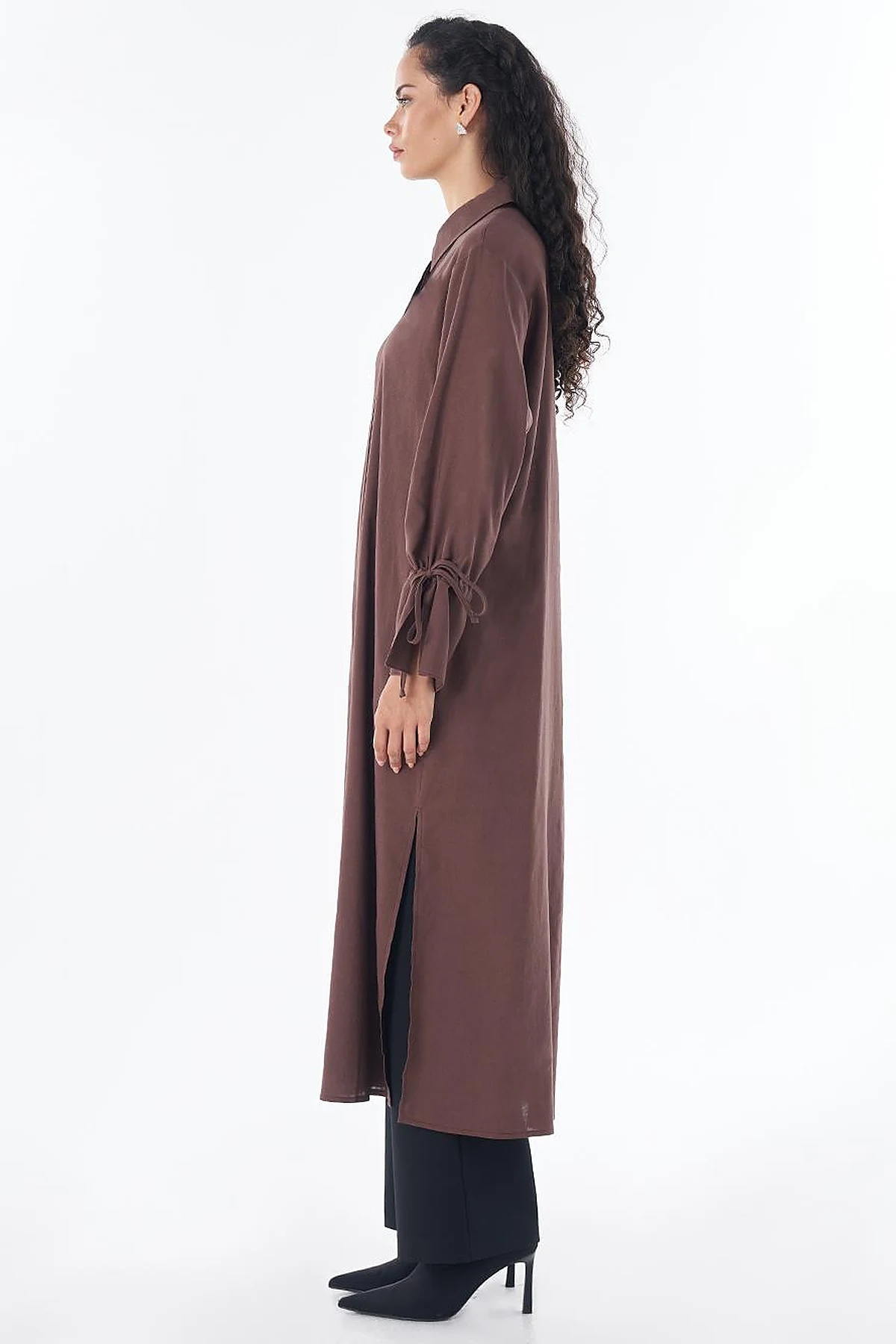 Drawstring Linen Blend Tunic – Chocolate