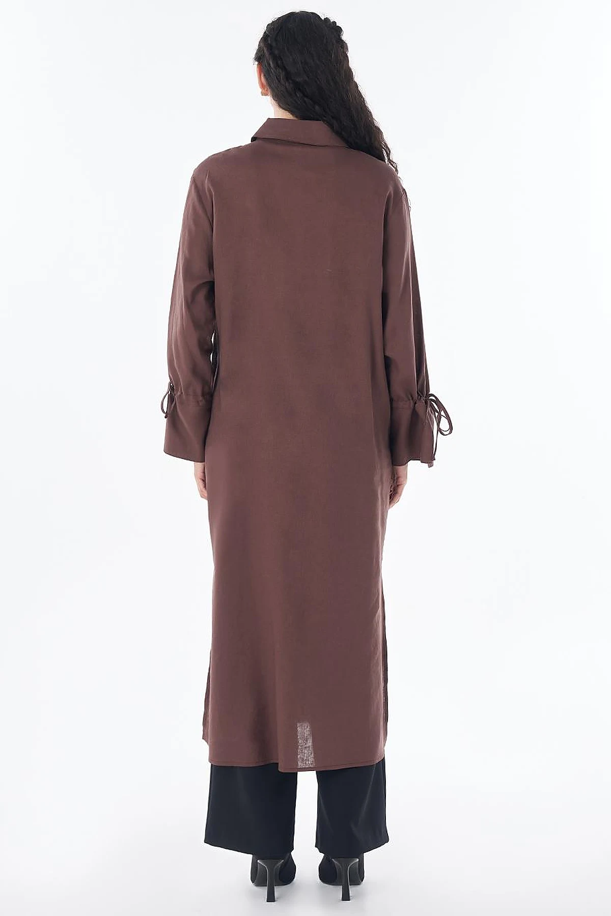 Drawstring Linen Blend Tunic – Chocolate