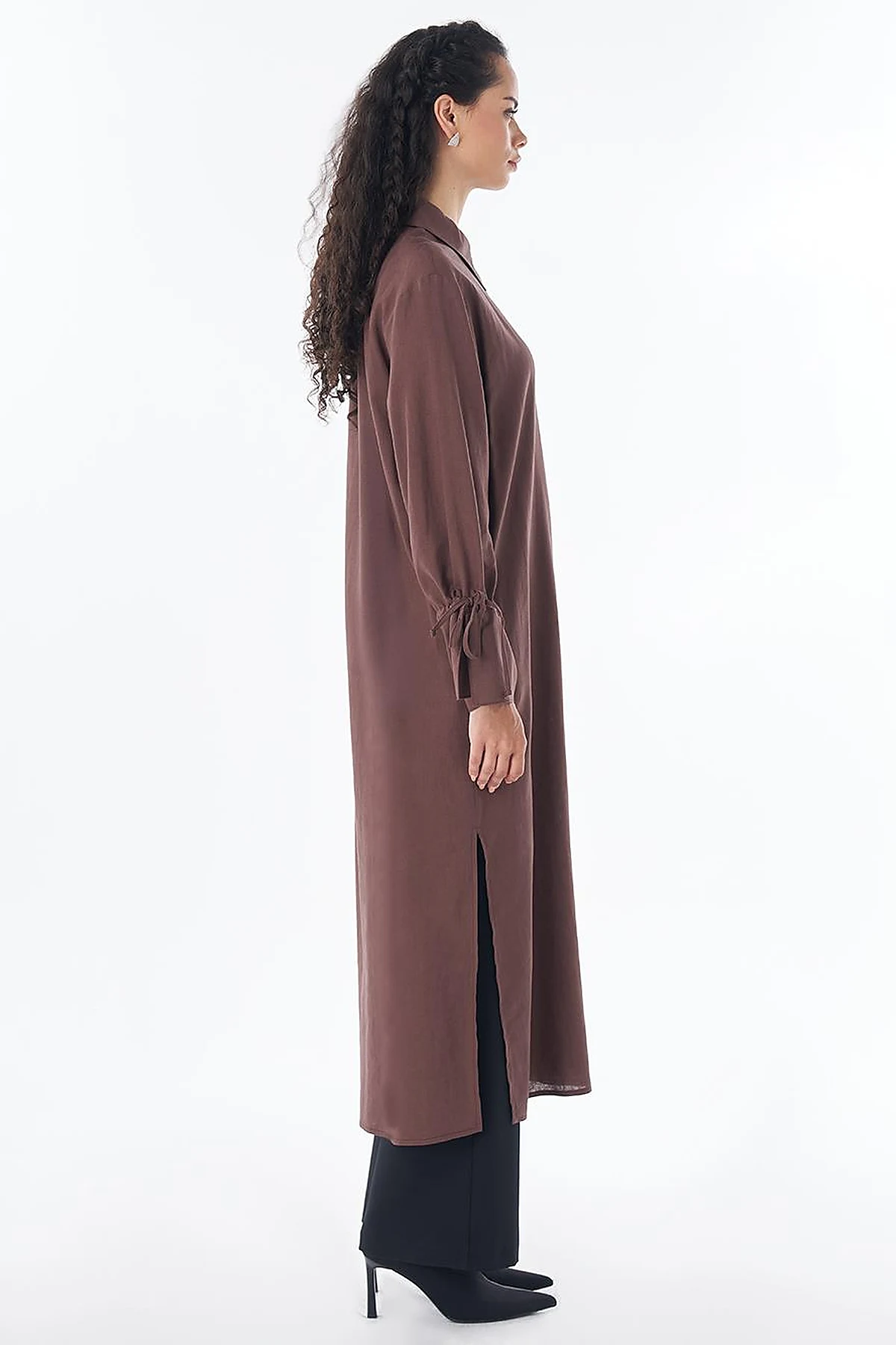 Drawstring Linen Blend Tunic – Chocolate