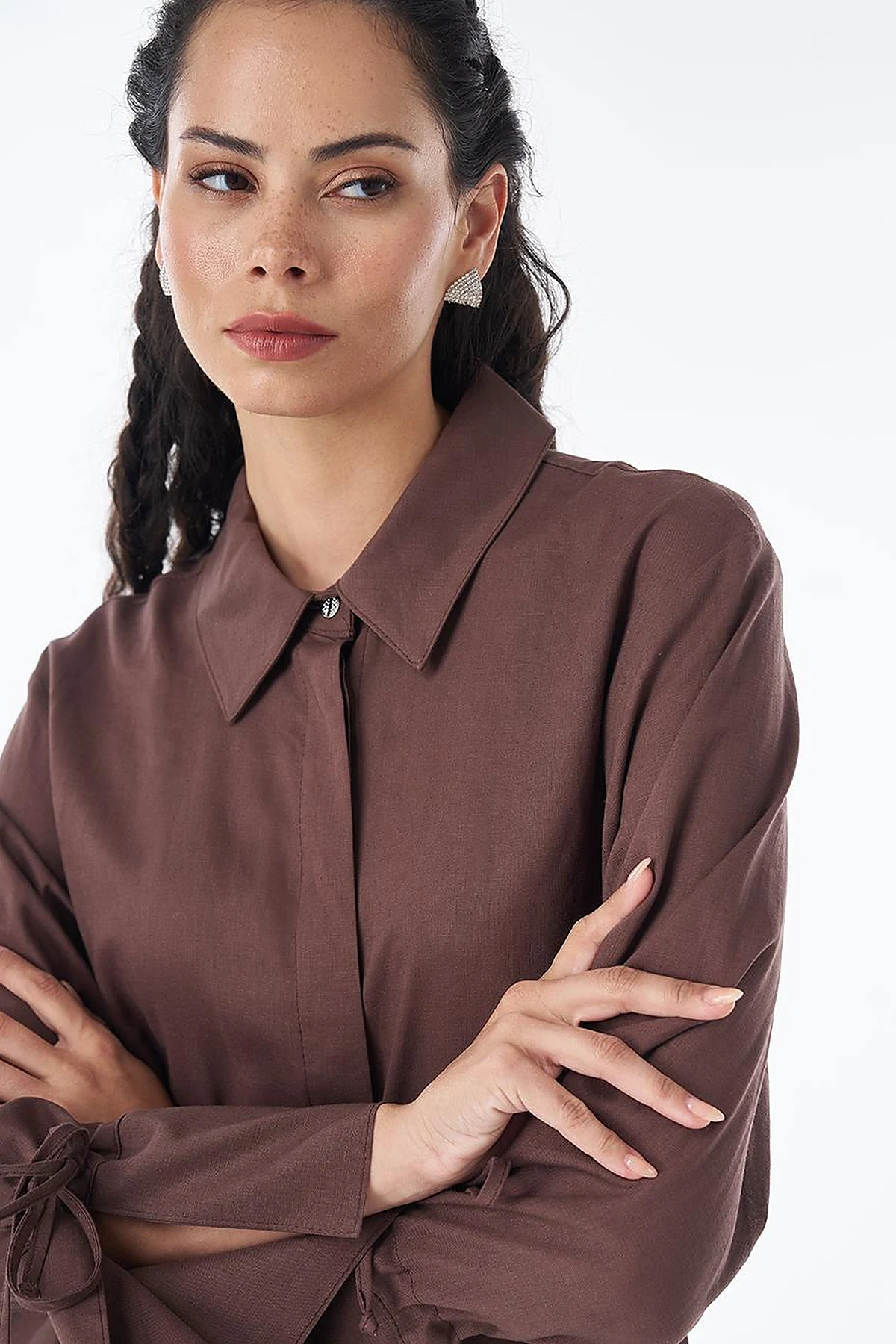 Drawstring Linen Blend Tunic – Chocolate