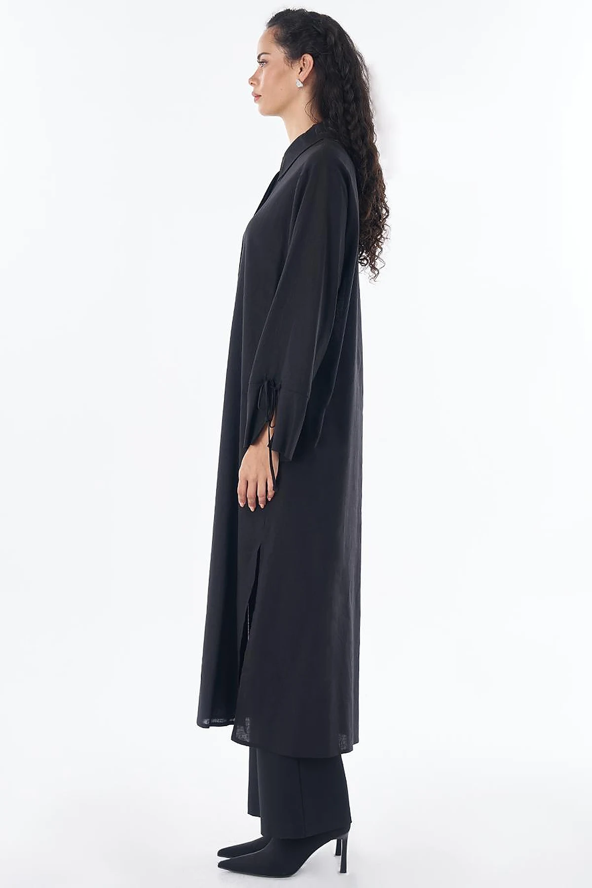Drawstring Linen Blend Tunic – Black