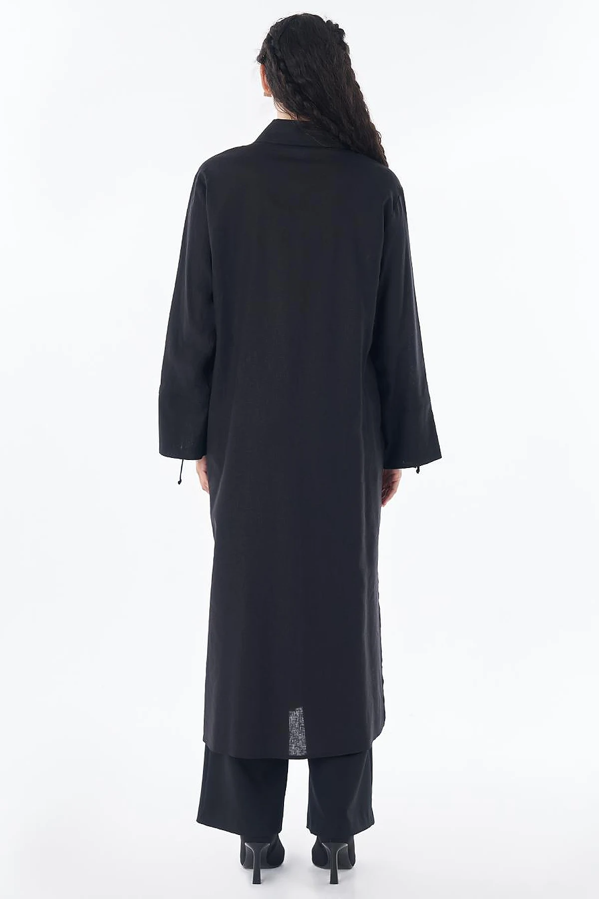 Drawstring Linen Blend Tunic – Black