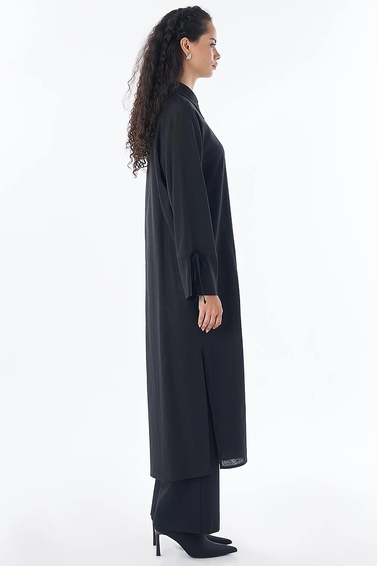 Drawstring Linen Blend Tunic – Black