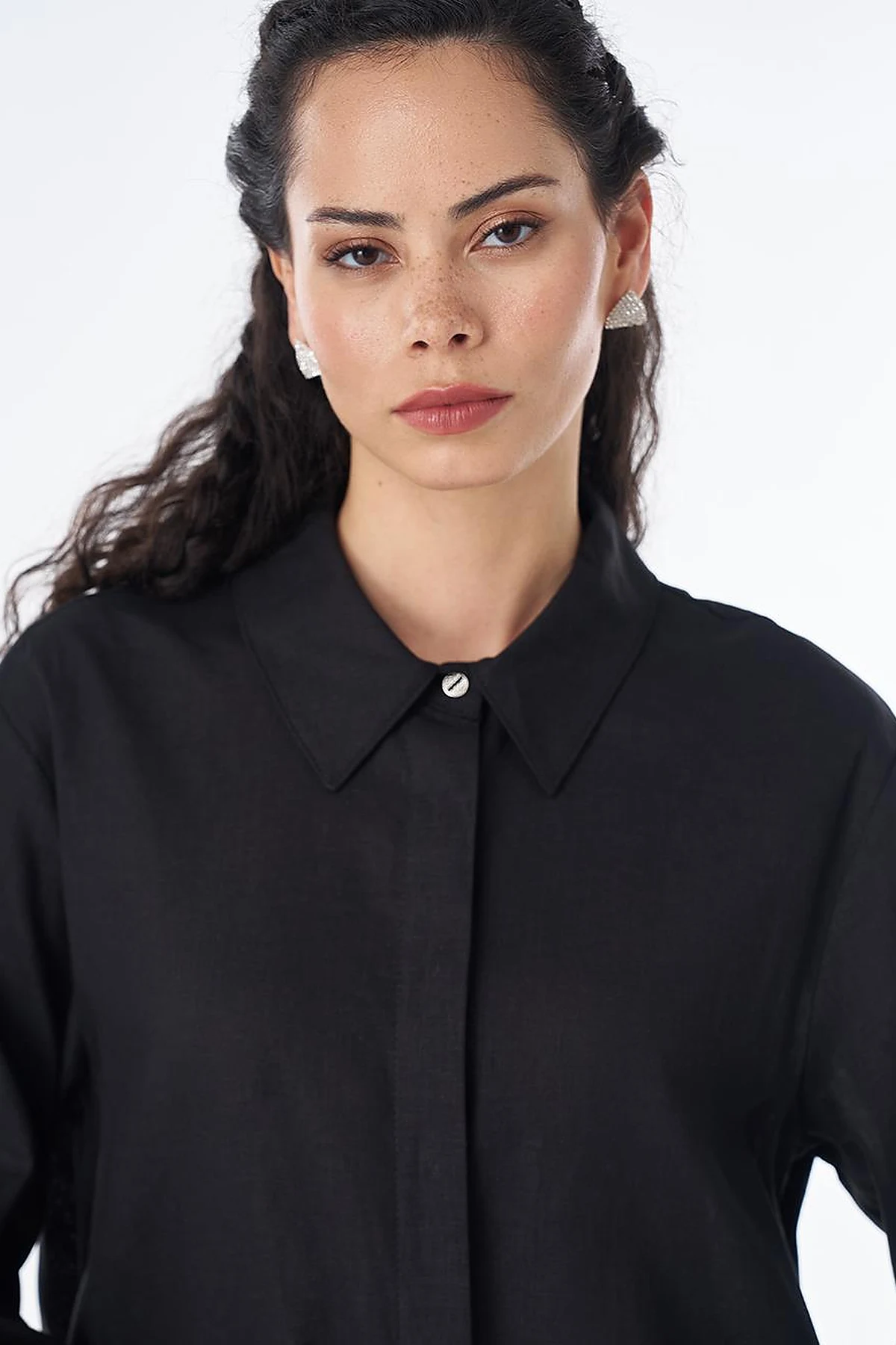 Drawstring Linen Blend Tunic – Black