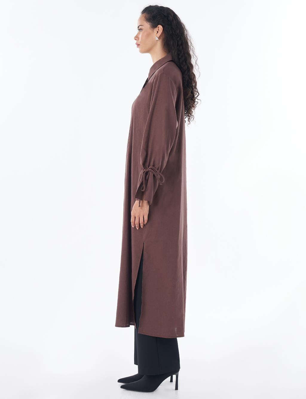 Drawstring Linen Blend Tunic – Chocolate
