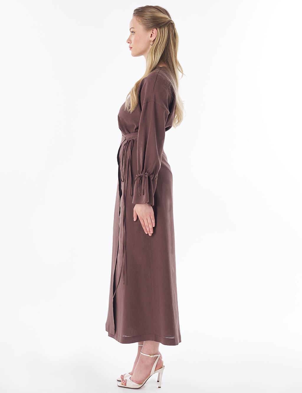 High-Waist Linen Wrap Skirt – Chocolate