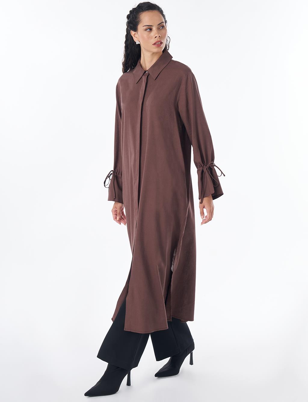 Drawstring Linen Blend Tunic – Chocolate