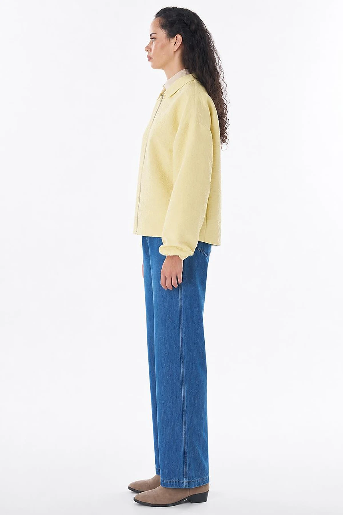 Textured Polo Collar Jacket – Lemon