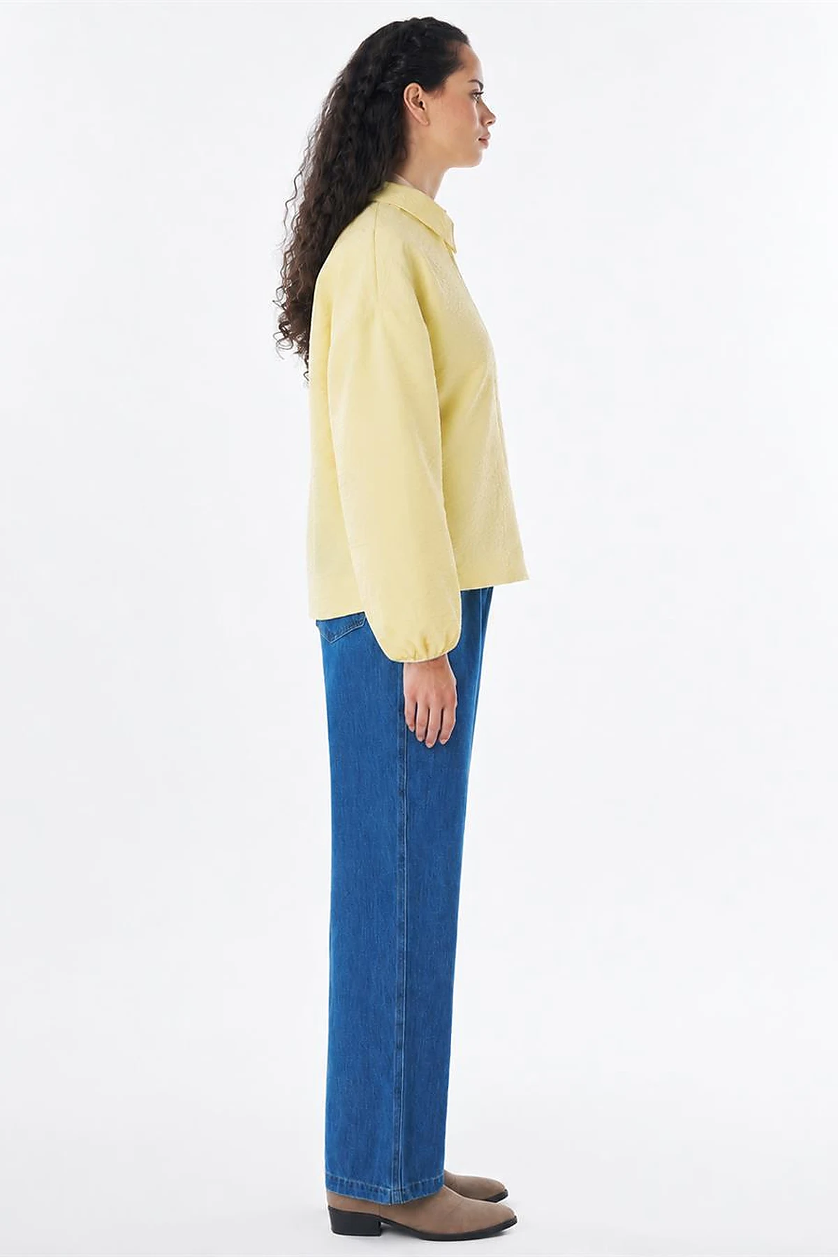 Textured Polo Collar Jacket – Lemon