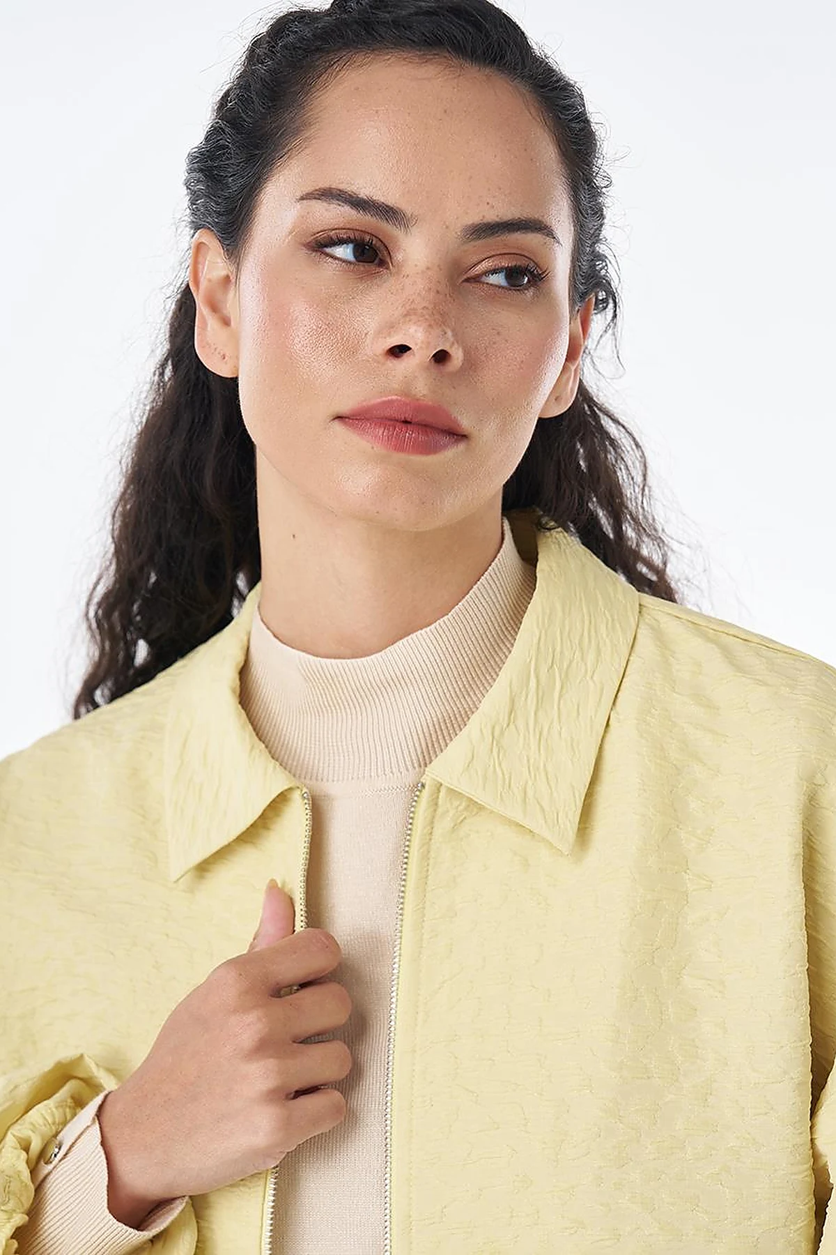 Textured Polo Collar Jacket – Lemon