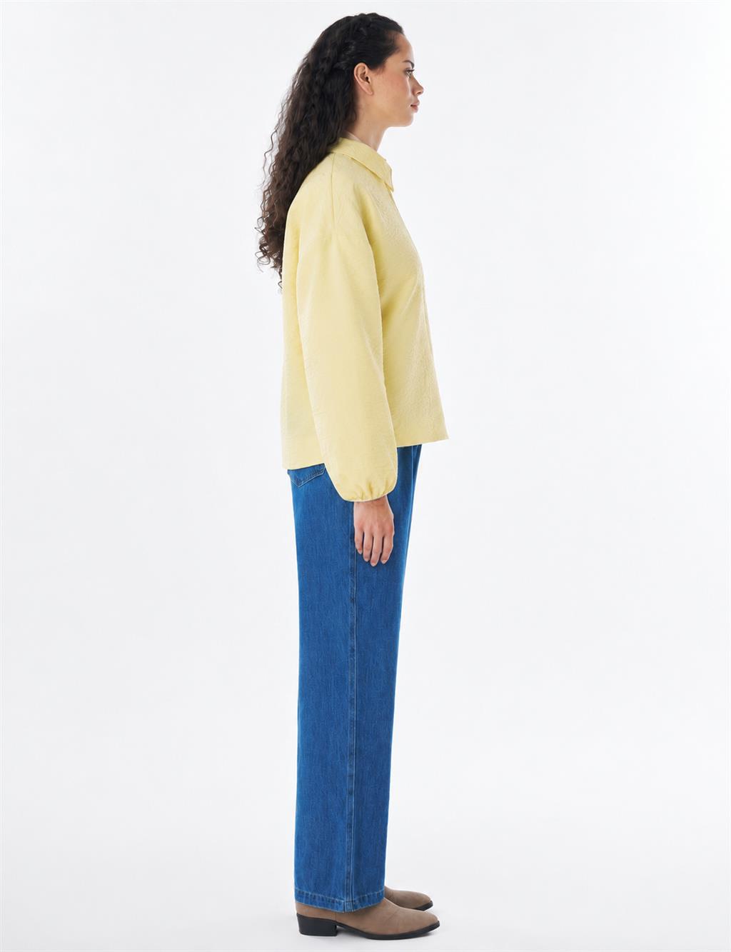 Textured Polo Collar Jacket – Lemon