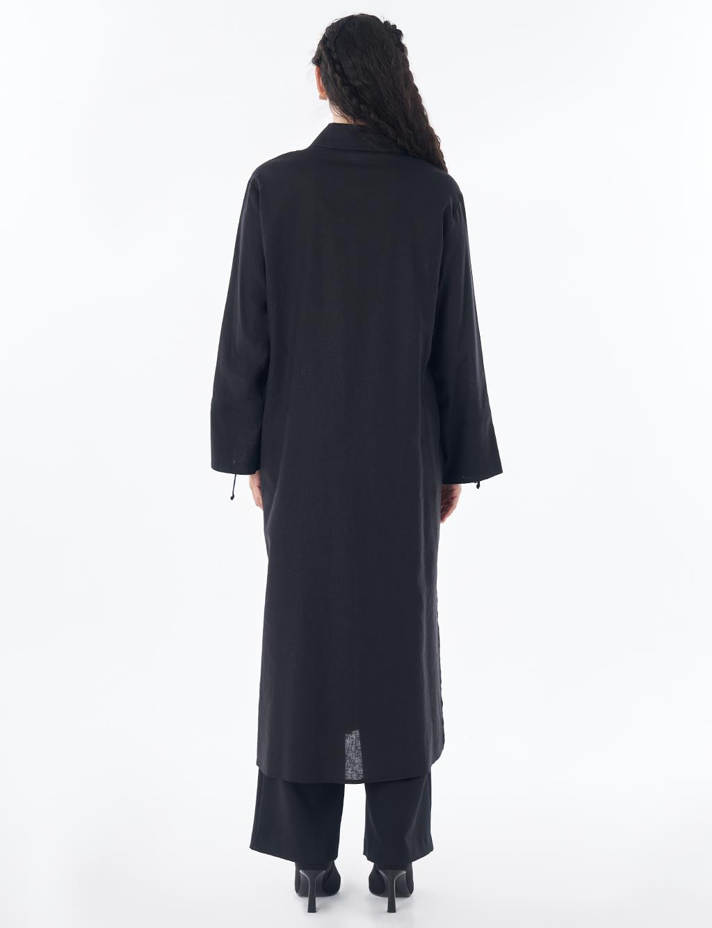 Drawstring Linen Blend Tunic – Black