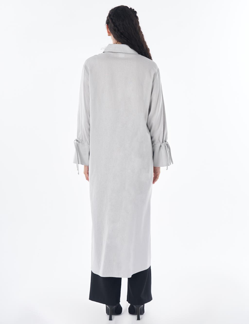 Drawstring Linen Blend Tunic – Light Grey