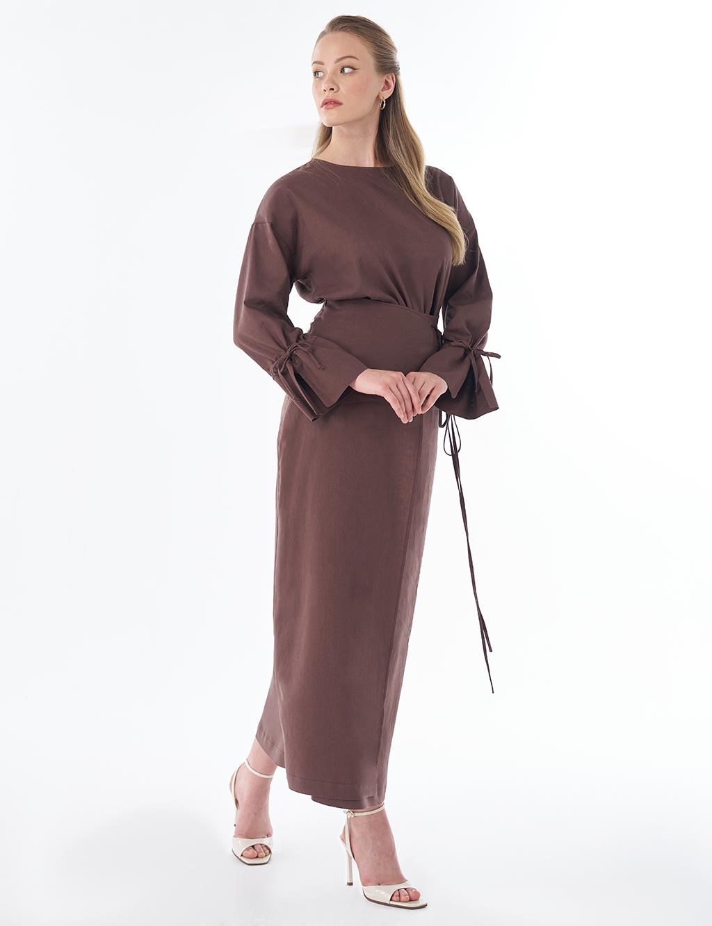 High-Waist Linen Wrap Skirt – Chocolate