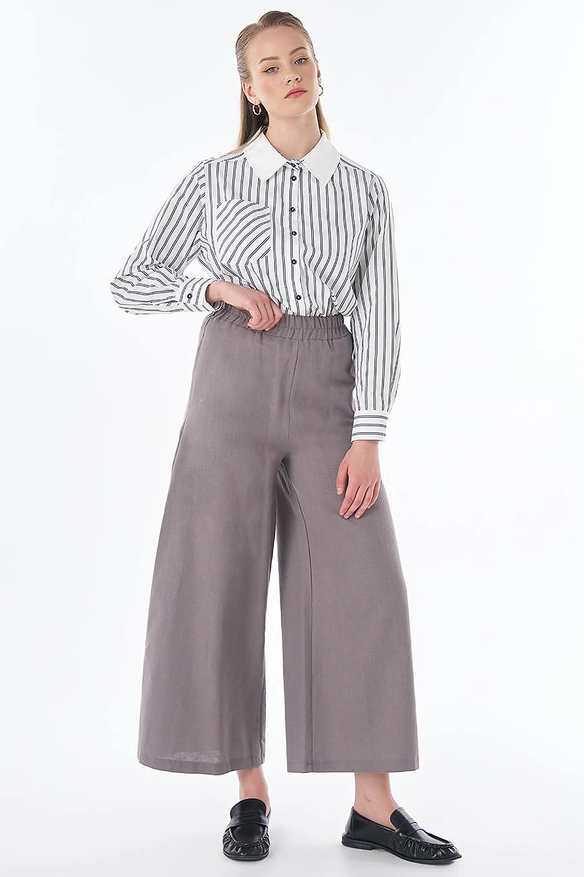 Wide-Leg Cotton Linen Pants – Dark Mink
