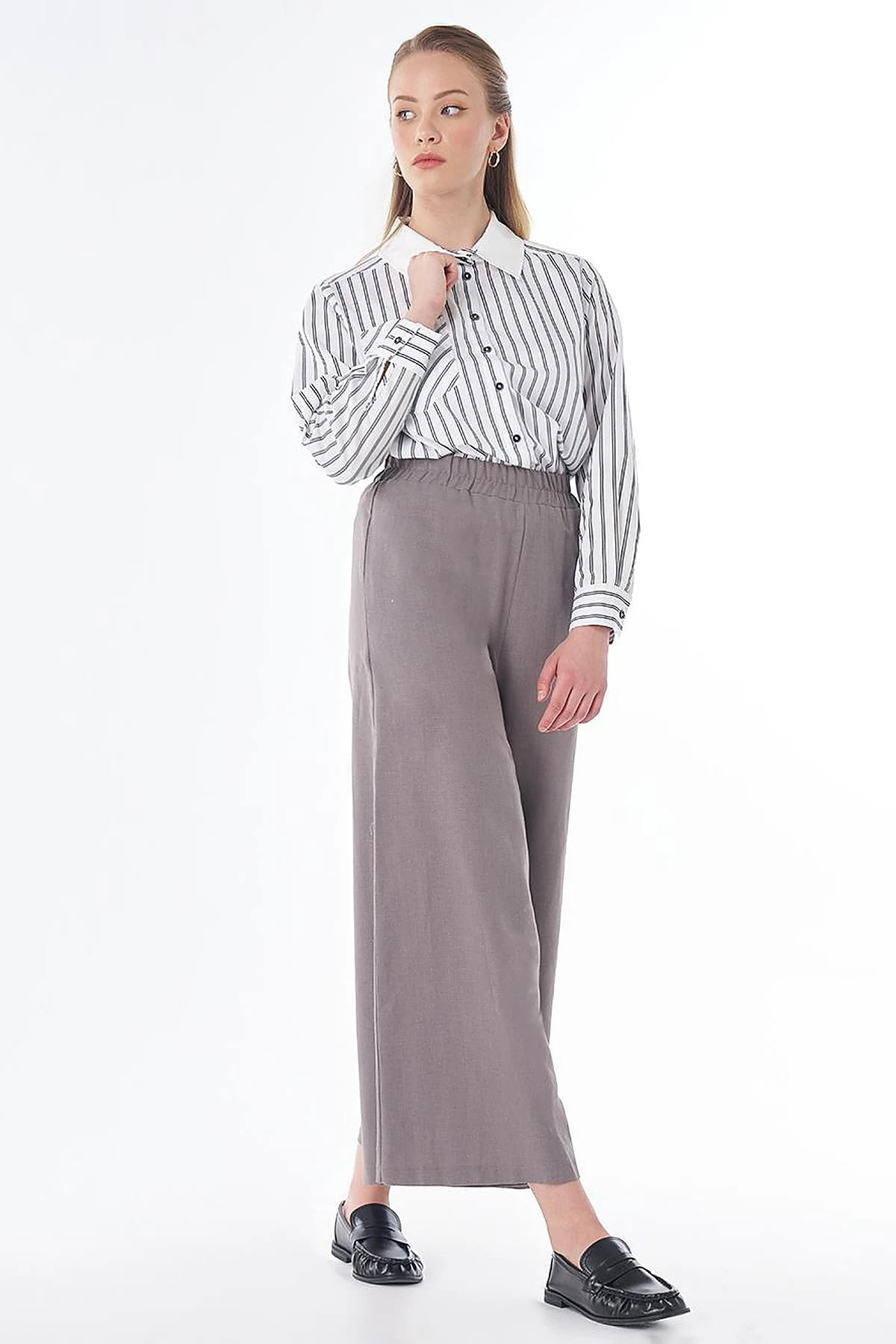 Wide-Leg Cotton Linen Pants – Dark Mink
