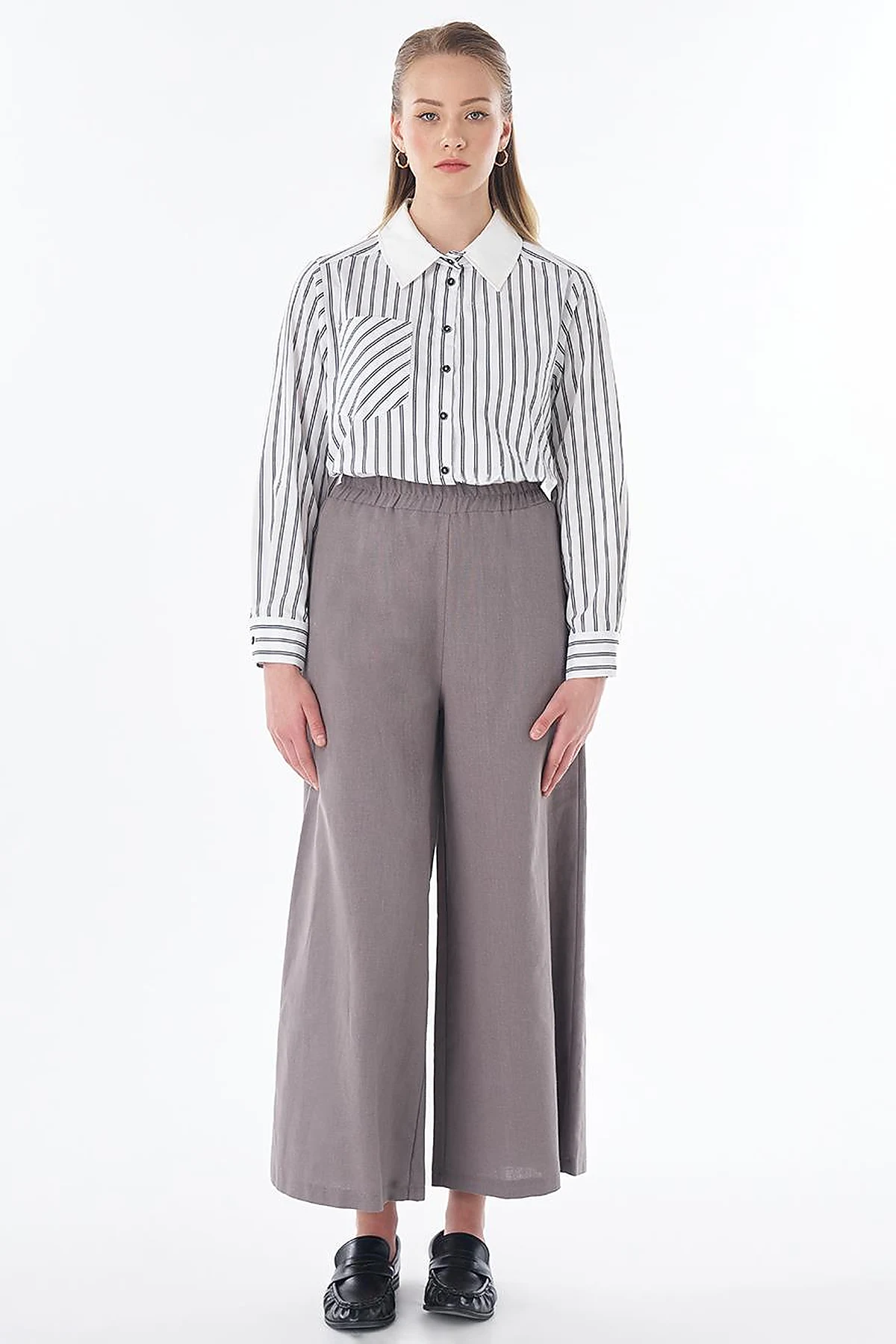 Wide-Leg Cotton Linen Pants – Dark Mink