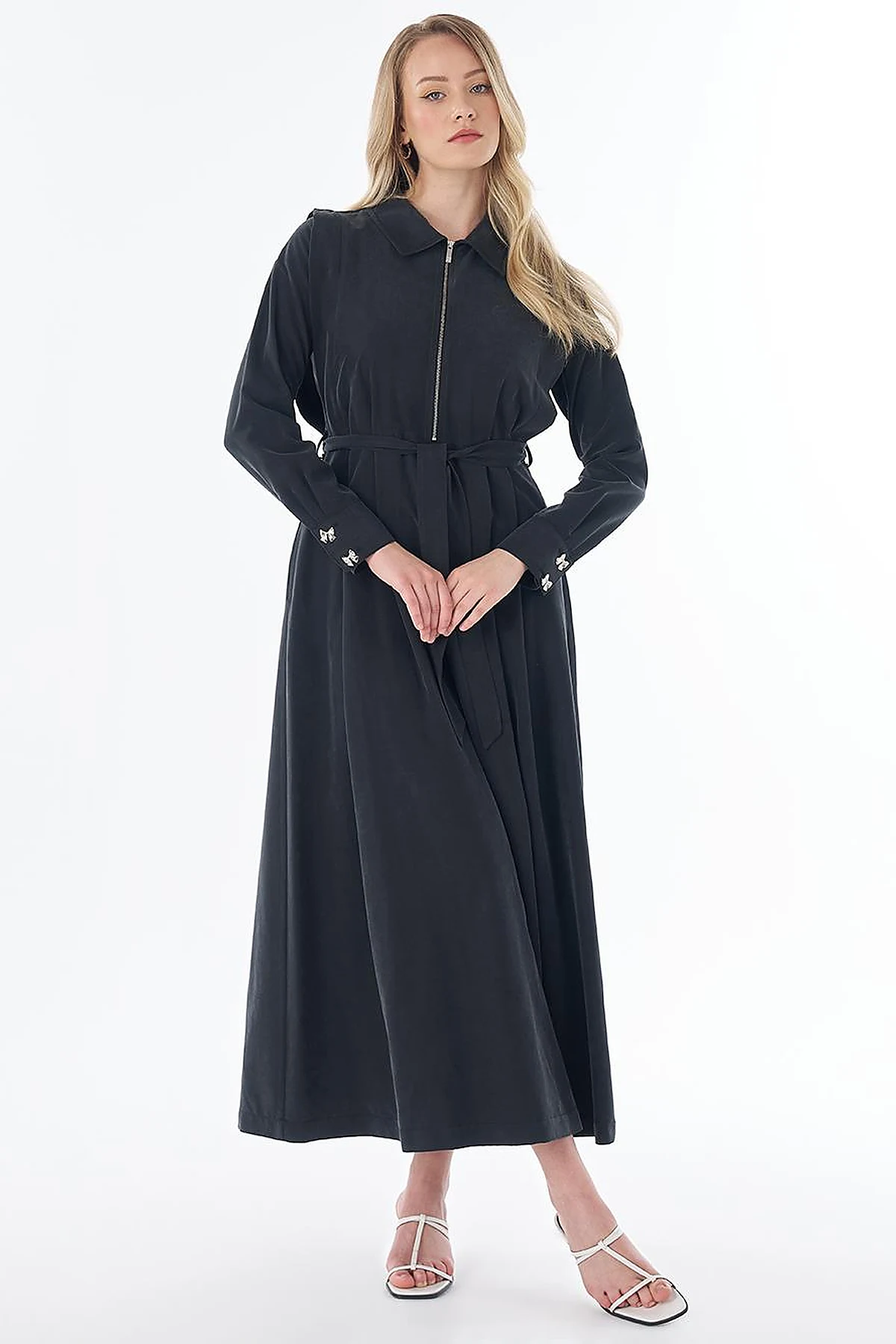 Shirt Collar Modal Dress – Black