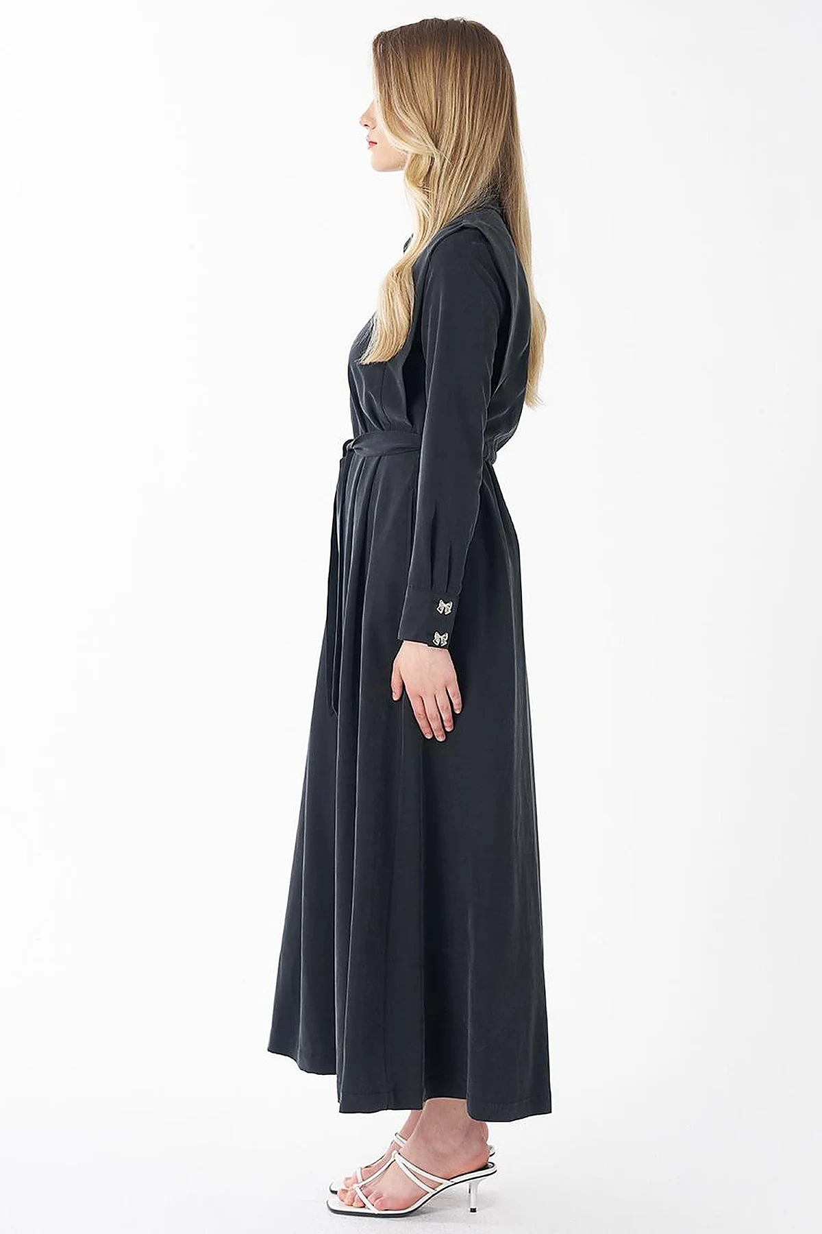 Shirt Collar Modal Dress – Black