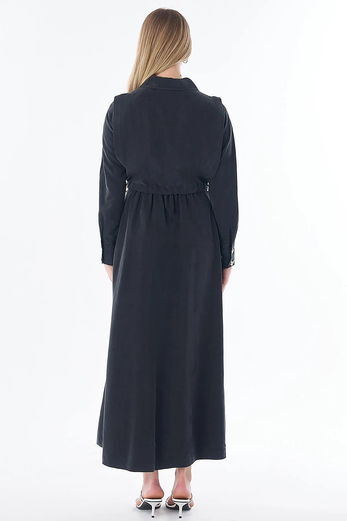 Shirt Collar Modal Dress – Black