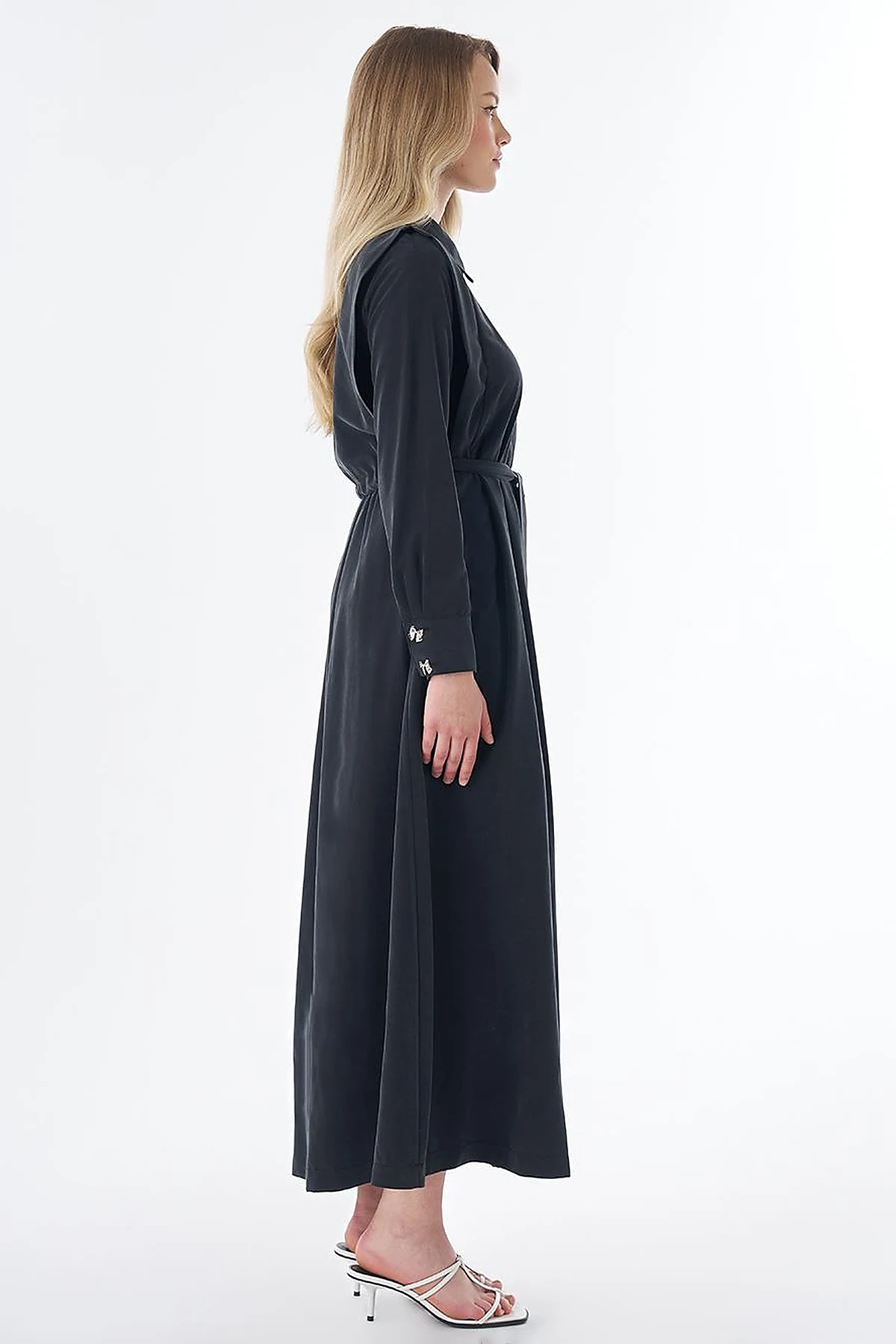 Shirt Collar Modal Dress – Black