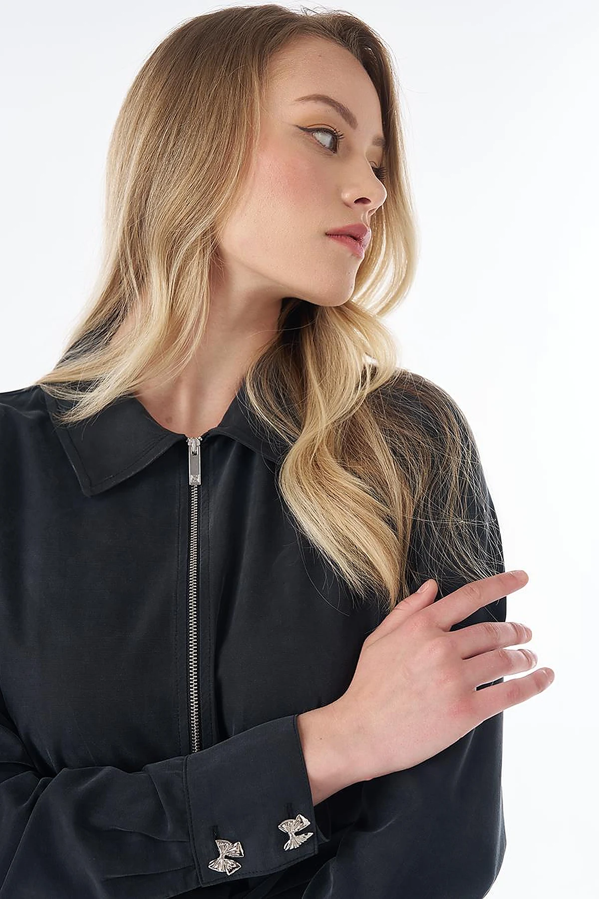 Shirt Collar Modal Dress – Black