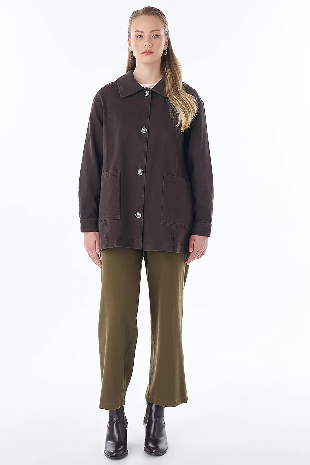 Shiny Button Jacket – Dark Brown