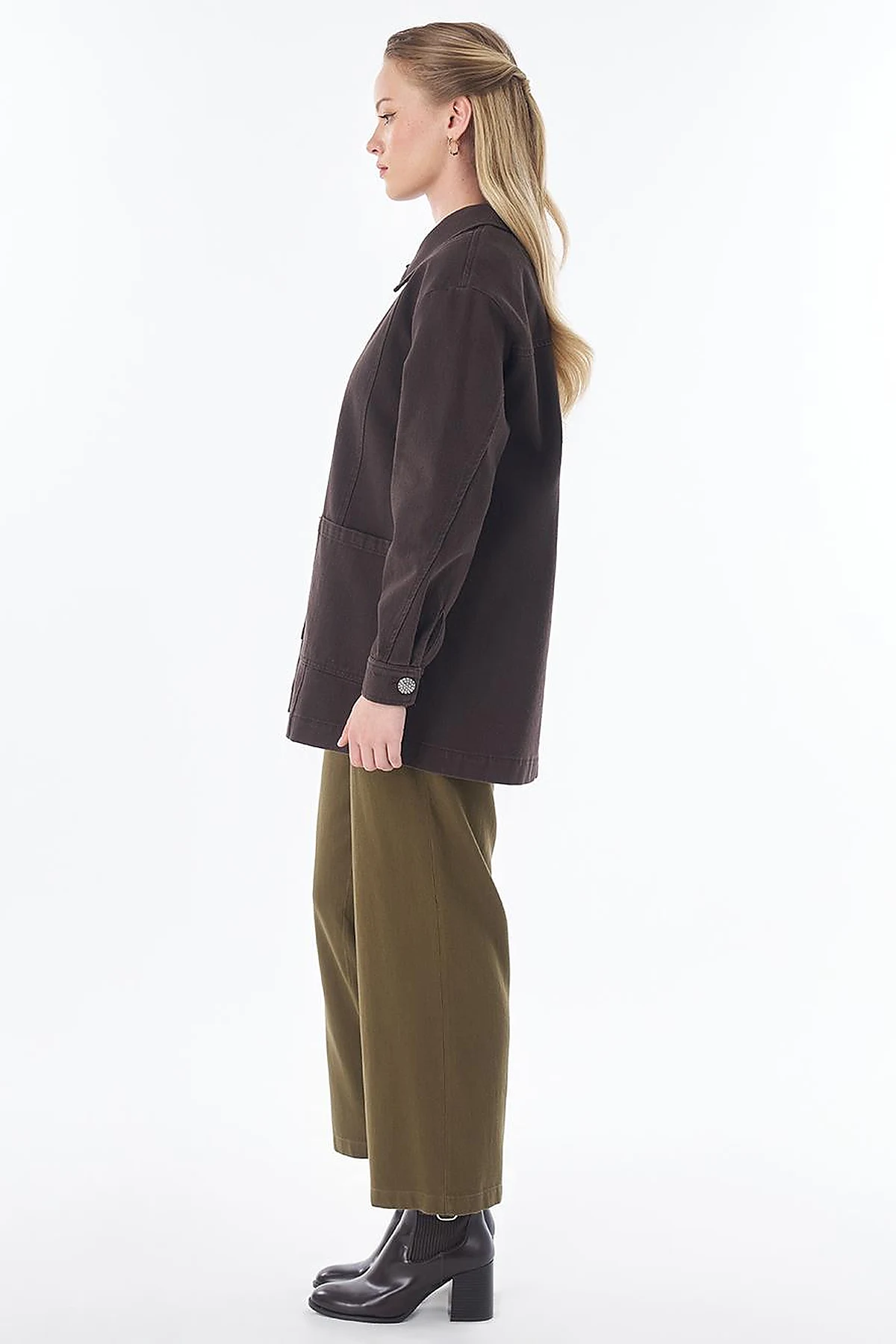 Shiny Button Jacket – Dark Brown