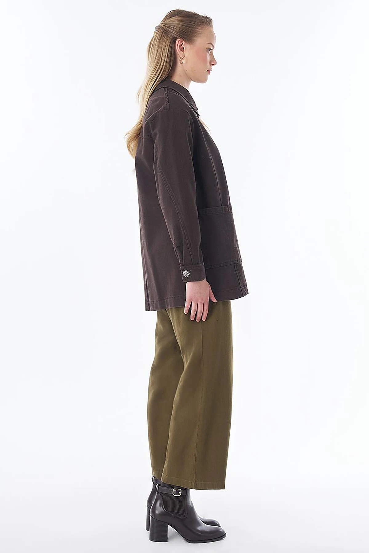 Shiny Button Jacket – Dark Brown