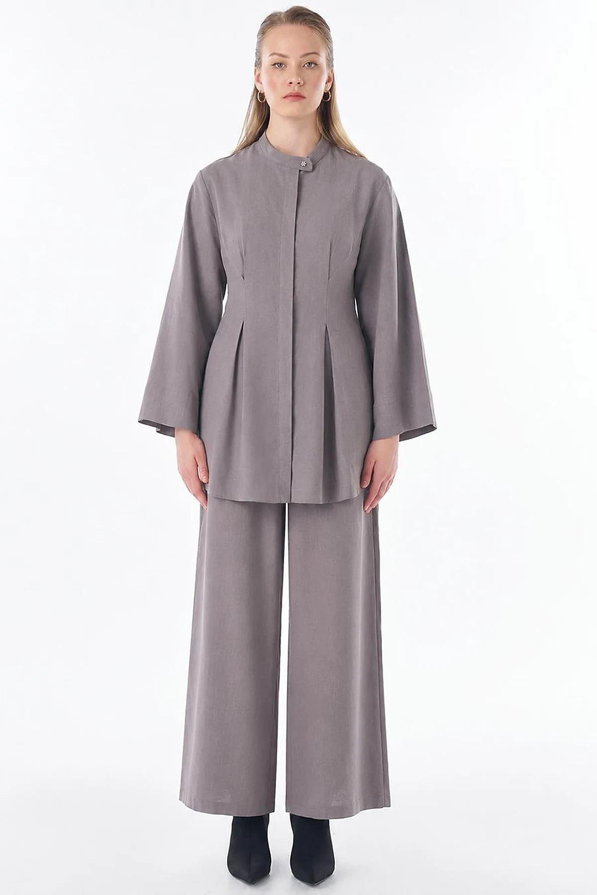 Dart Detail Cotton Linen Tunic – Dark Mink