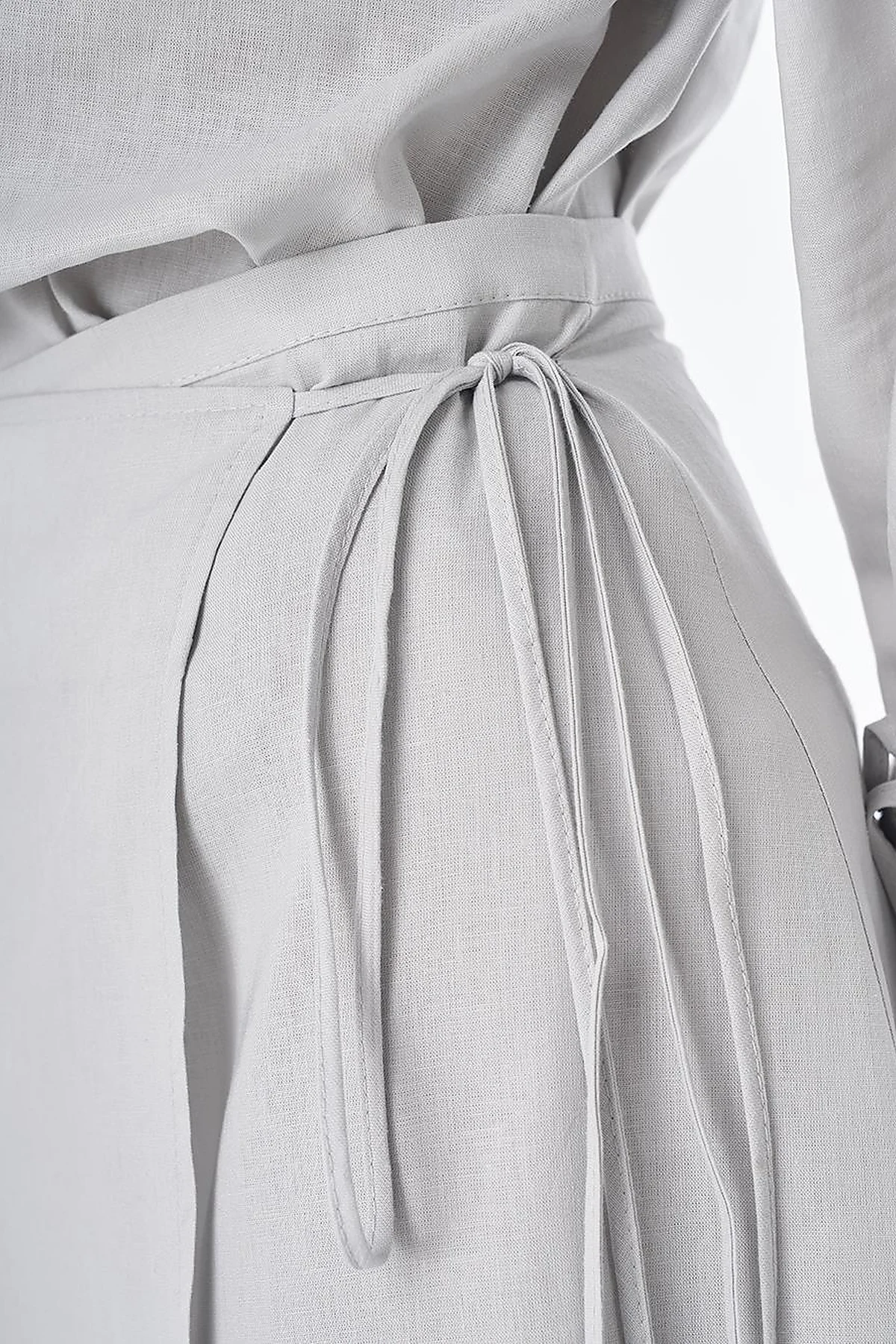 High-Waist Linen Wrap Skirt – Light Grey