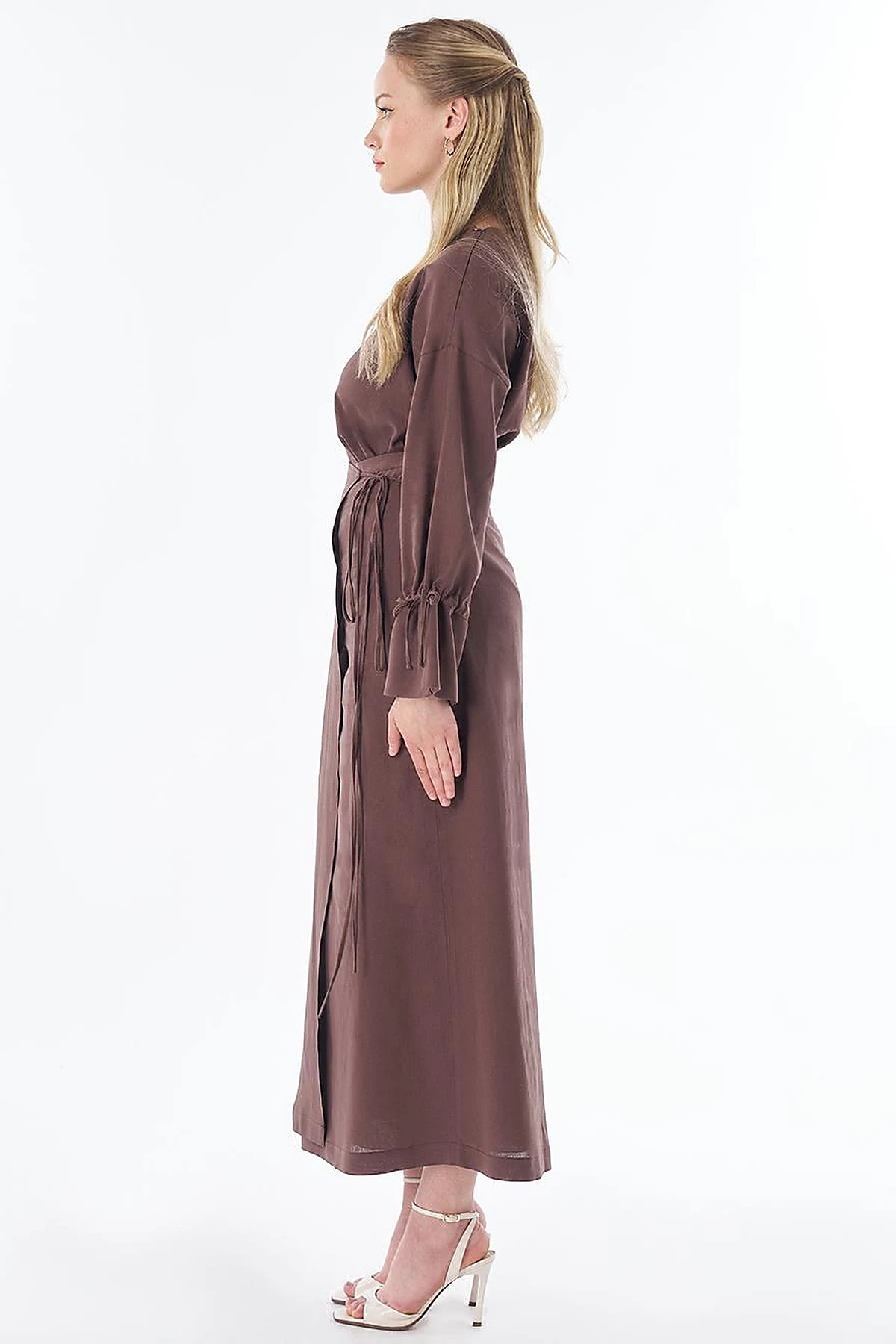 High-Waist Linen Wrap Skirt – Chocolate