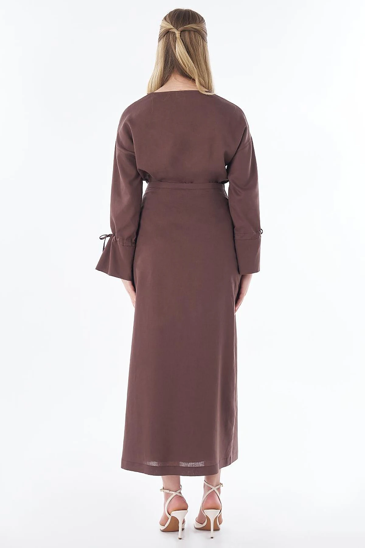 High-Waist Linen Wrap Skirt – Chocolate