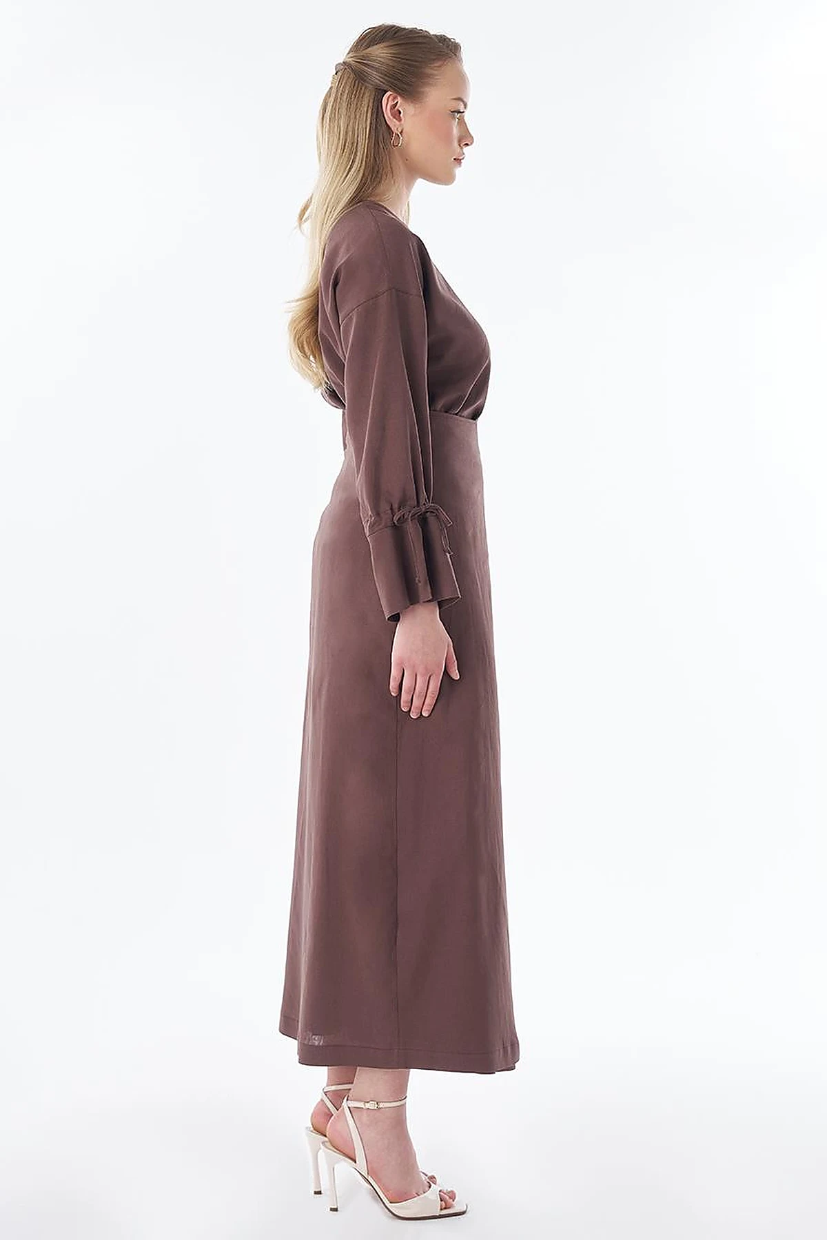 High-Waist Linen Wrap Skirt – Chocolate