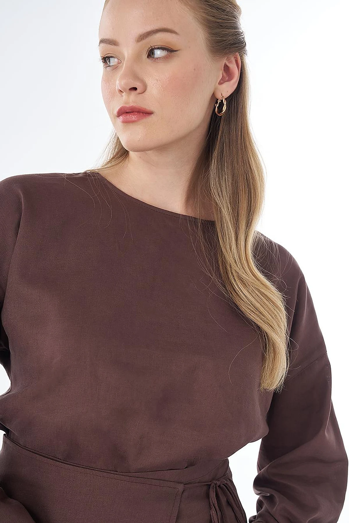 High-Waist Linen Wrap Skirt – Chocolate