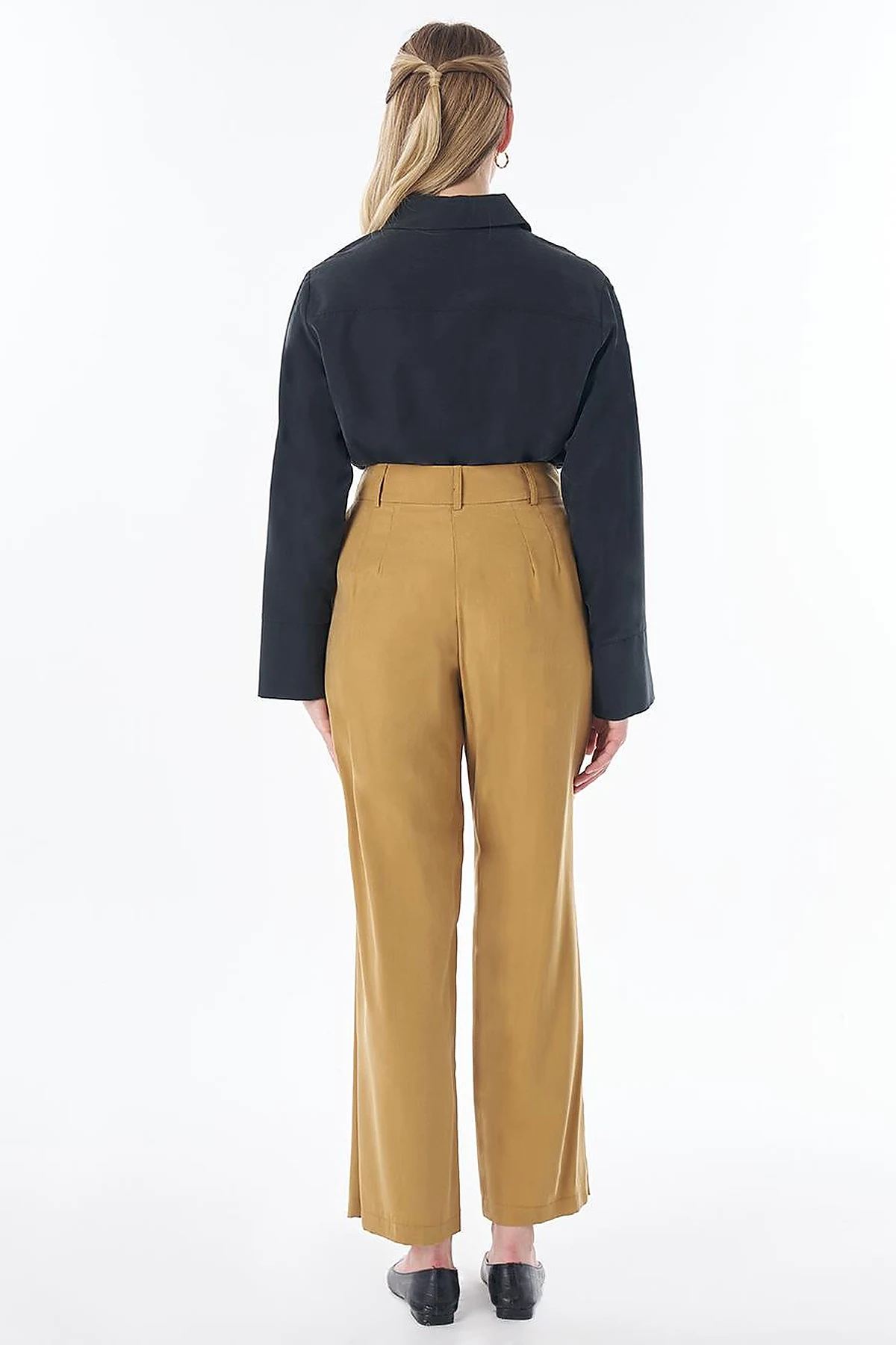 High-Waist Pleated Modal Pants – Dark Mustard