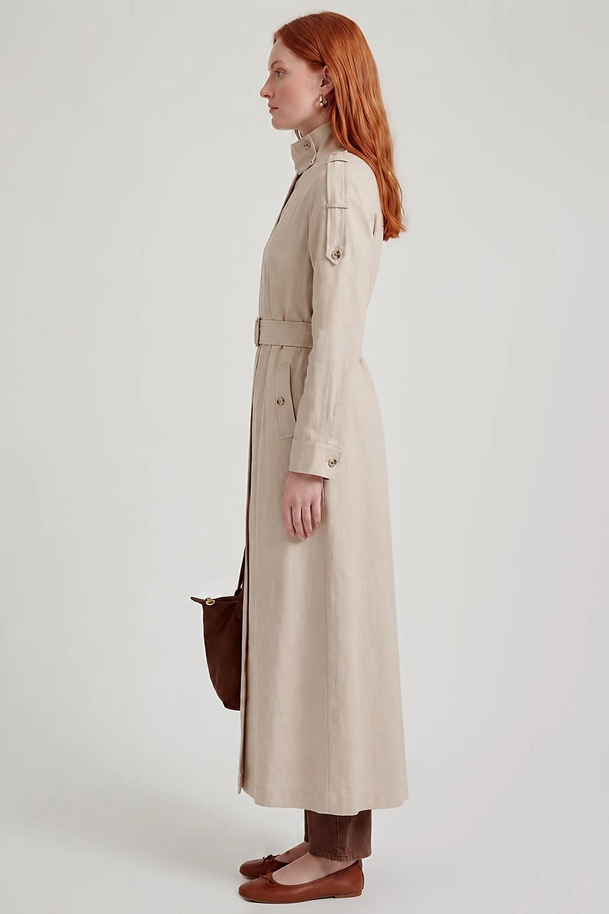 Belt-Detail Linen Lyocell Coat Stone