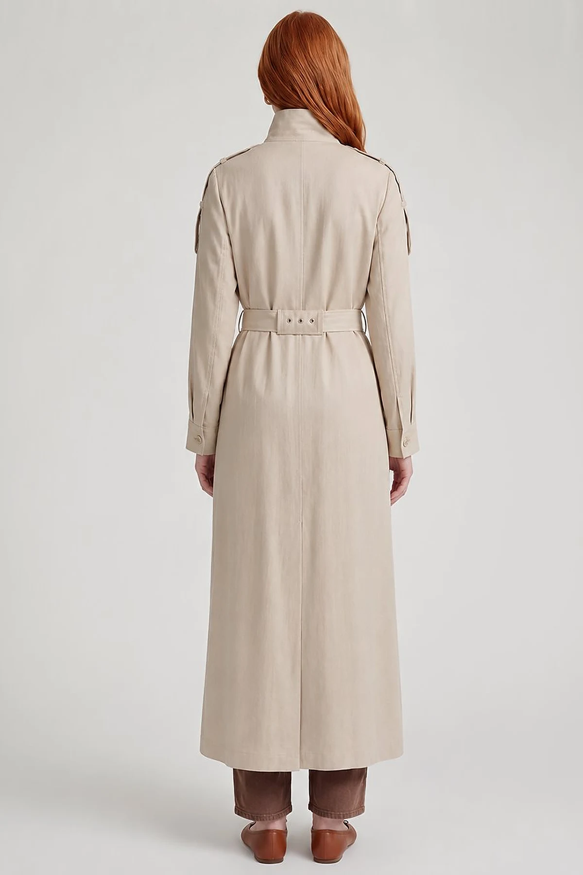 Belt-Detail Linen Lyocell Coat Stone