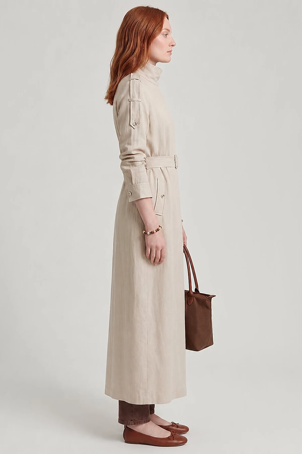 Belt-Detail Linen Lyocell Coat Stone