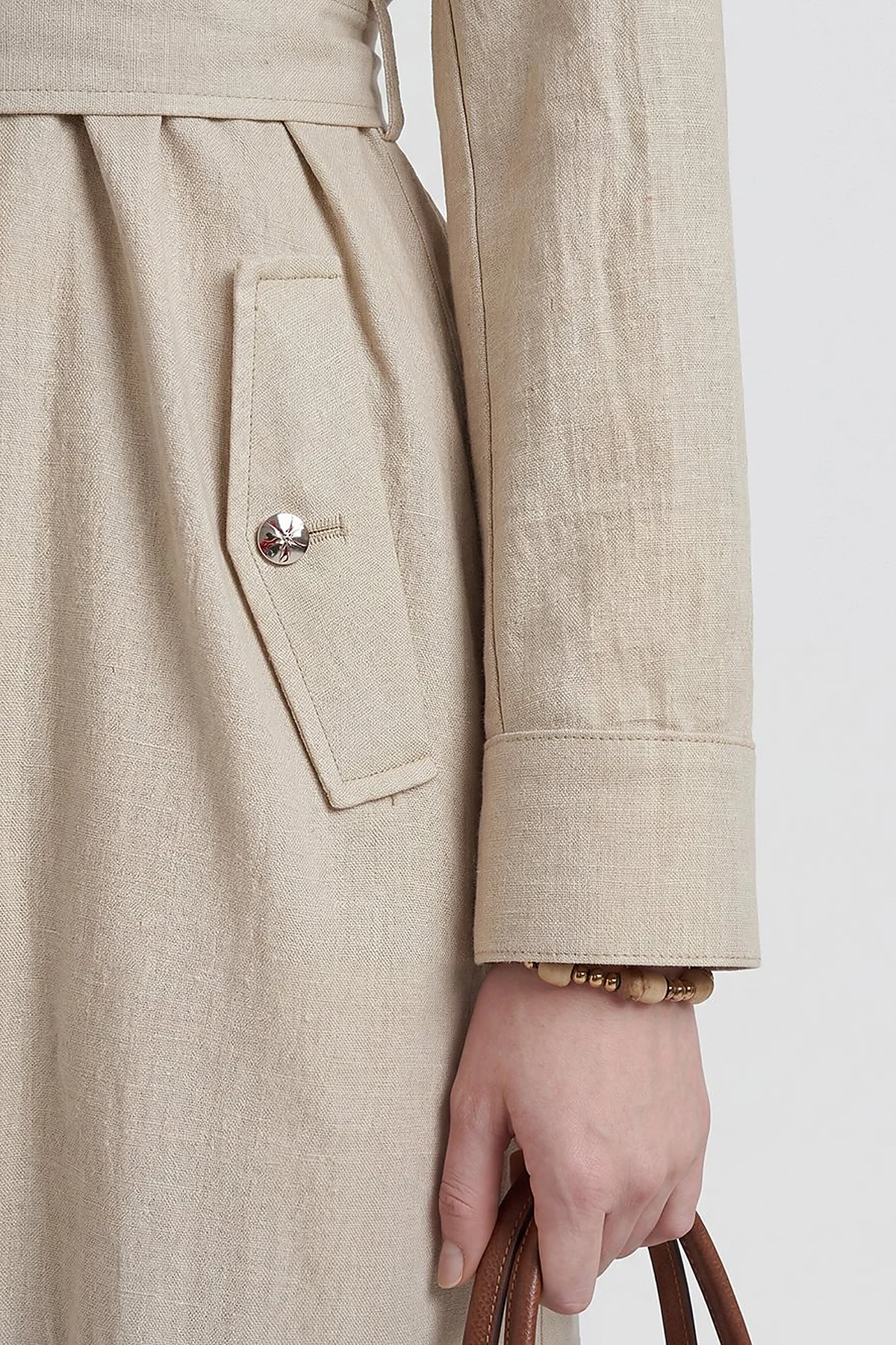 Belt-Detail Linen Lyocell Coat Stone