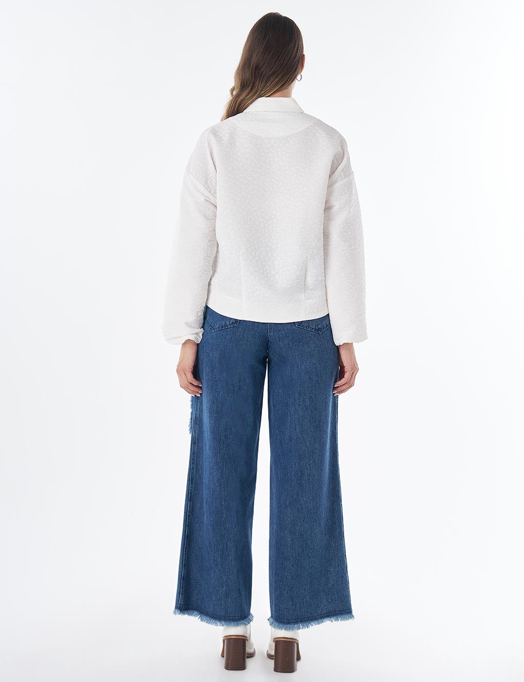 Textured Polo Collar Jacket – Ecru