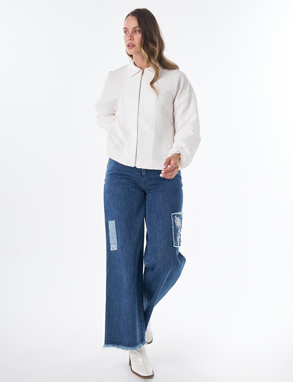 Textured Polo Collar Jacket – Ecru