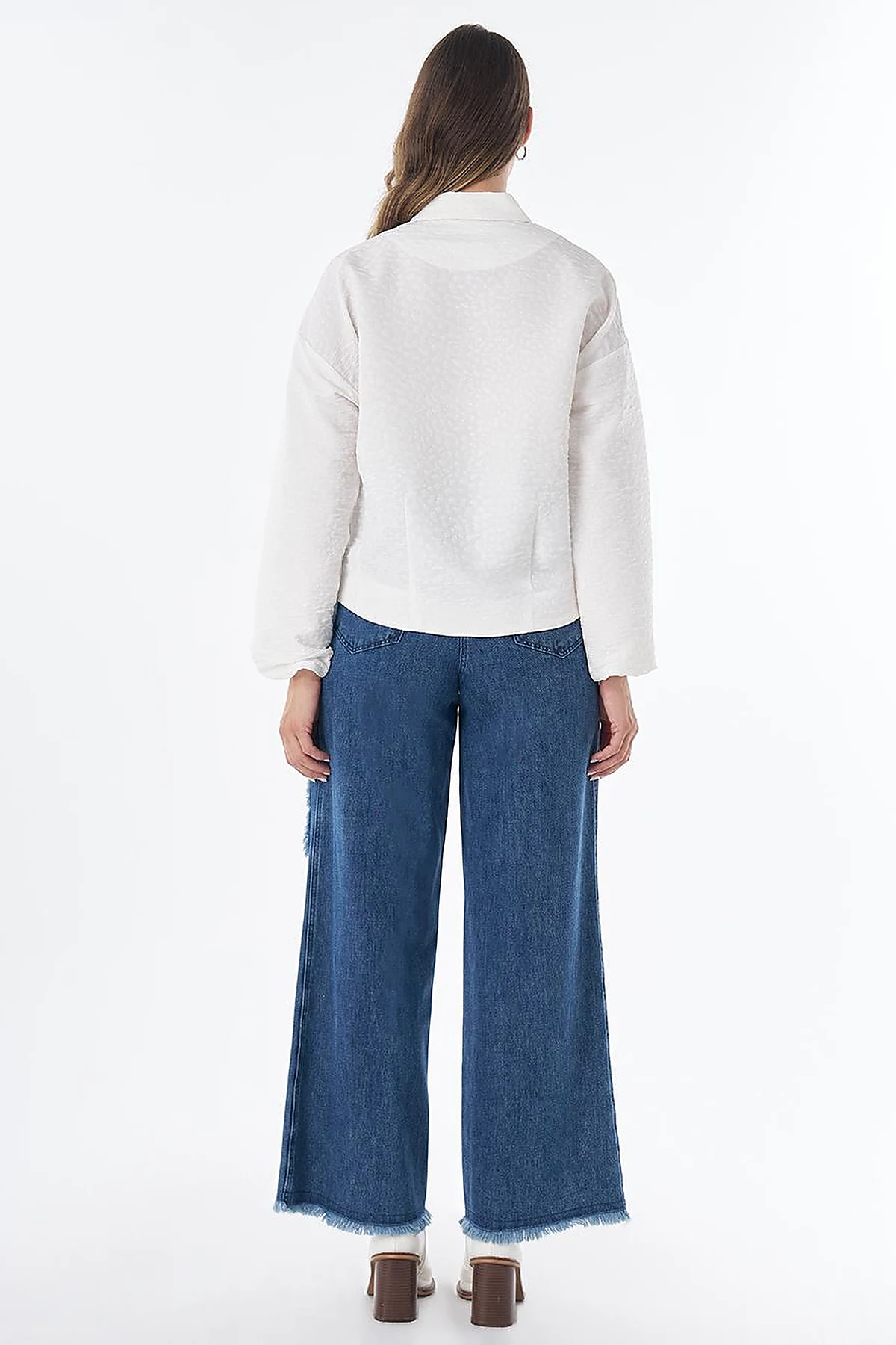 Textured Polo Collar Jacket – Ecru