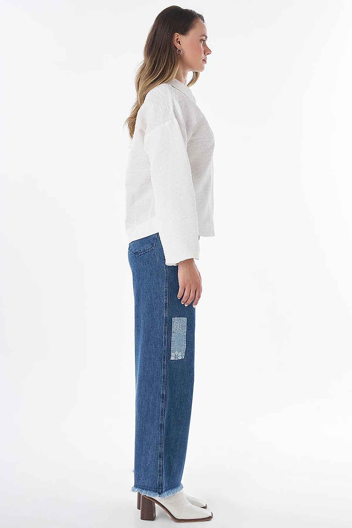 Textured Polo Collar Jacket – Ecru