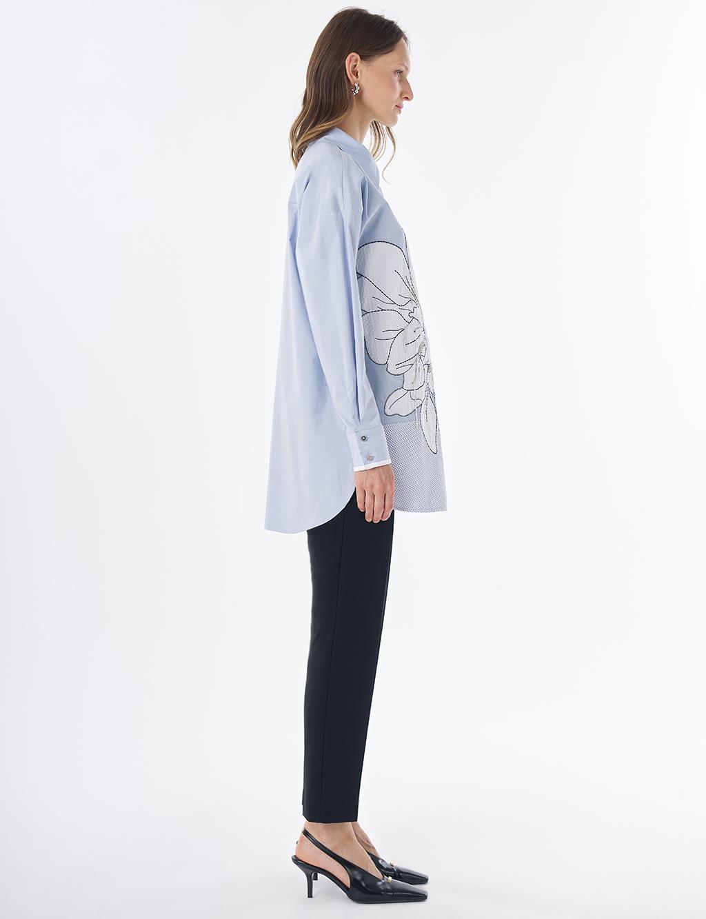 Mesh Trim Cotton Tunic – Blue
