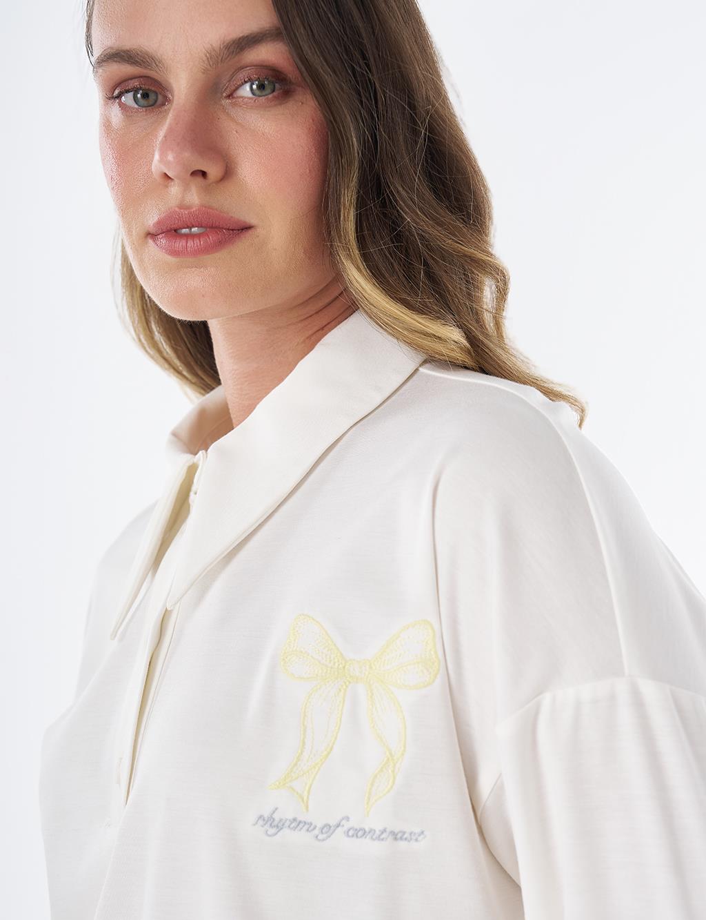 Pointed Collar Rayon Sweatshirt – Optical White