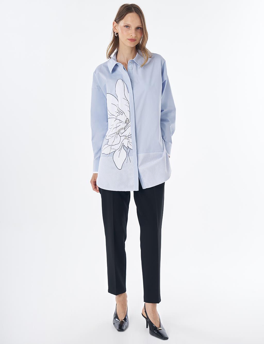 Mesh Trim Cotton Tunic – Blue
